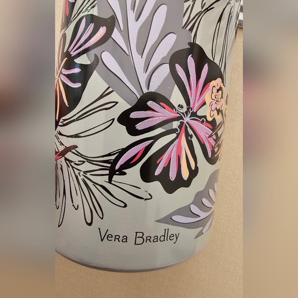 GUC Vera Bradley Stainless Steel Water Bottle Sun Washed Tropical Gray Flowers - Picture 2 of 13
